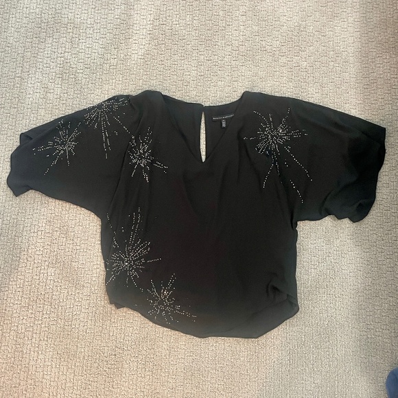 White House Black Market Kimono Sleeve Blouse, M, EUC, Black with Bling - Picture 10 of 13